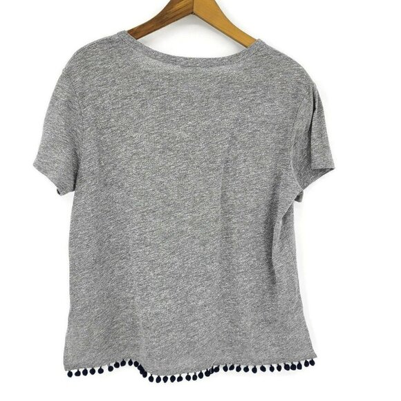New Sundry Grey T-Shirt Womens 2/M Blue PomPom Trim Short Sleeve - Picture 3 of 5